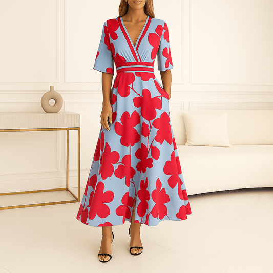 Robe Été Femme Élégante - Robe Florale Col V Pour Femme - PanierRoyale