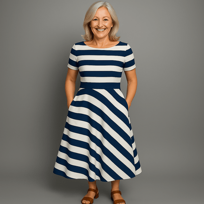 Robe Rayée Été pour Femme à Manches Courtes