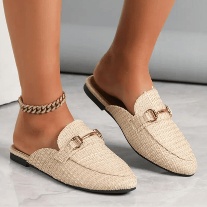 Mocassins Femme Chic en Cuir avec Chaîne Or et Semelle Confortable