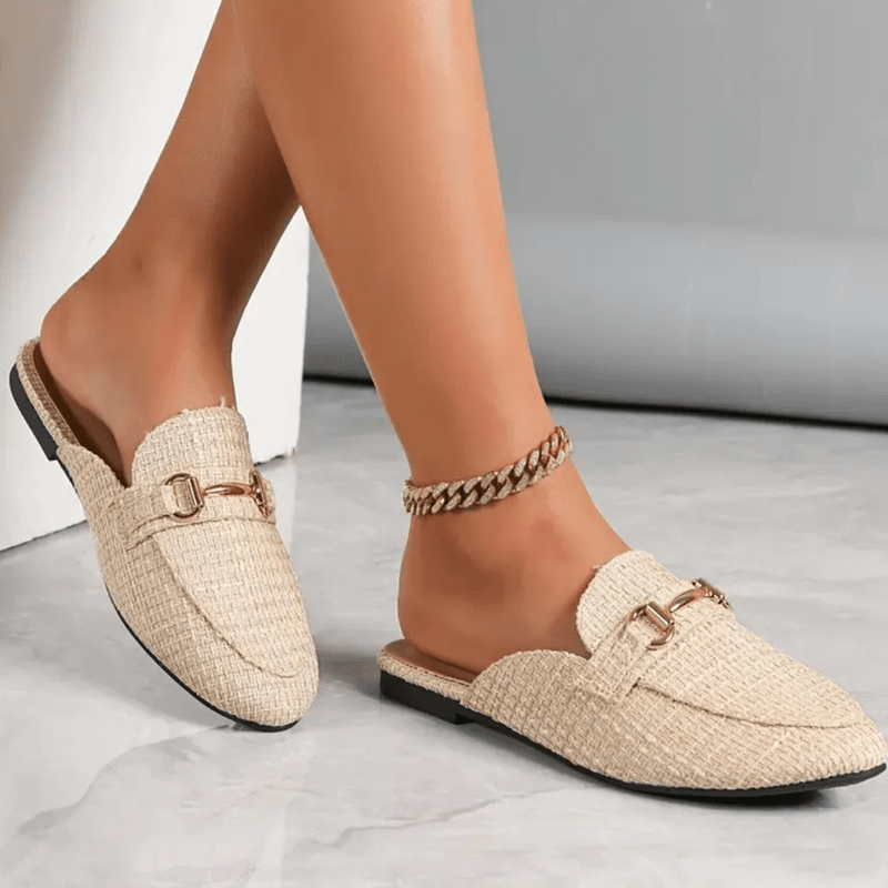 Mocassins Femme Chic en Cuir avec Chaîne Or et Semelle Confortable - PanierRoyale