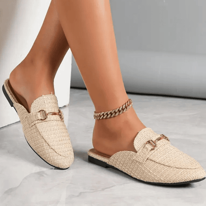 Mocassins Femme Chic en Cuir avec Chaîne Or et Semelle Confortable - PanierRoyale