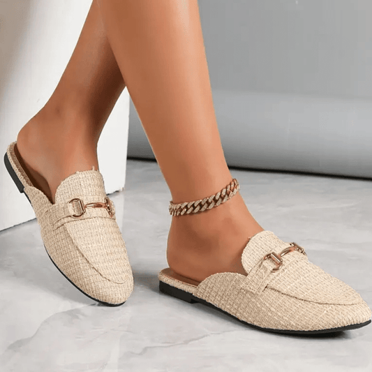Mocassins Femme Chic en Cuir avec Chaîne Or et Semelle Confortable - PanierRoyale