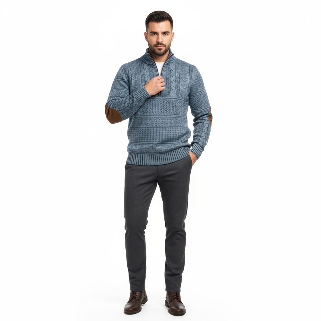 Pull Homme Coton Doux Zippé Taille Classique - PanierRoyale