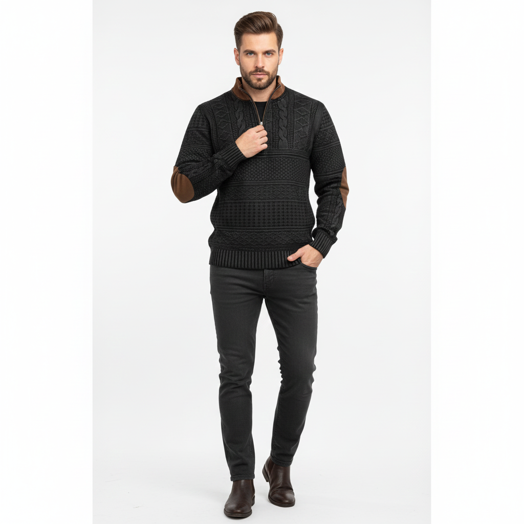 Pull Homme Coton Doux Zippé Taille Classique