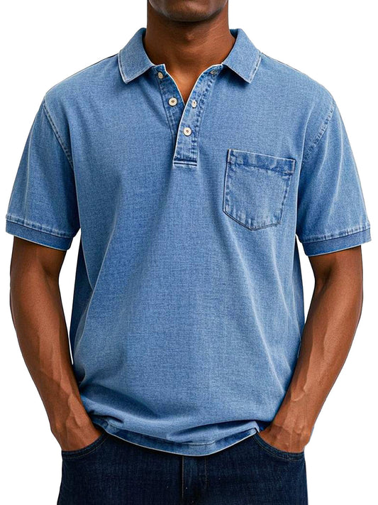 Chemise Polo Vintage Homme avec Pochette poitrine - Style Décontracté - BerlinGlamour