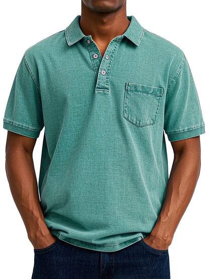 Chemise Polo Vintage Homme avec Pochette poitrine - Style Décontracté