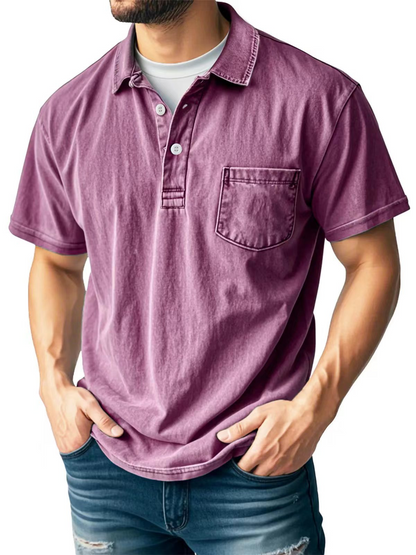 Chemise Polo Vintage Homme avec Pochette poitrine - Style Décontracté