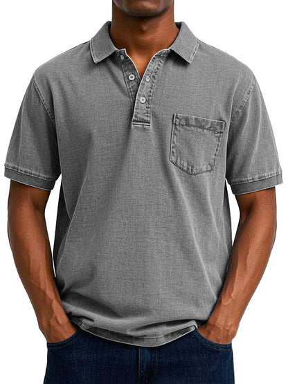 Chemise Polo Vintage Homme avec Pochette poitrine - Style Décontracté
