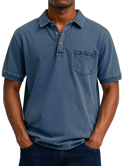 Chemise Polo Vintage Homme avec Pochette poitrine - Style Décontracté