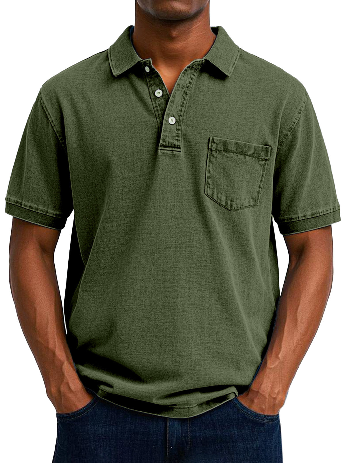 Chemise Polo Vintage Homme avec Pochette poitrine - Style Décontracté