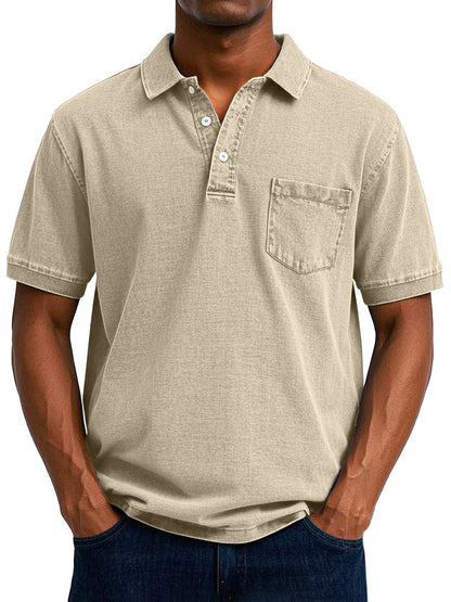 Chemise Polo Vintage Homme avec Pochette poitrine - Style Décontracté