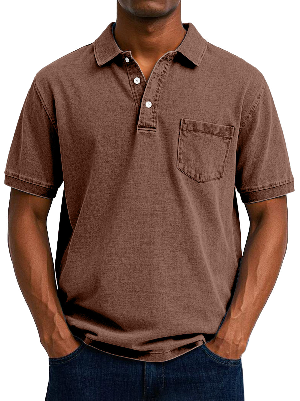 Chemise Polo Vintage Homme avec Pochette poitrine - Style Décontracté