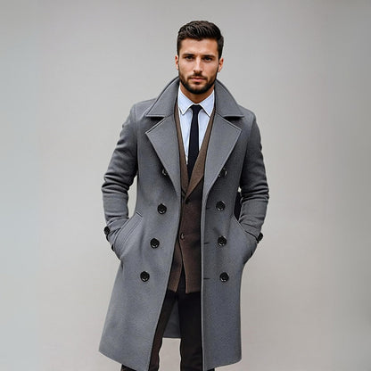 Manteau Homme Hiver Noir Élégant à Double Bouton