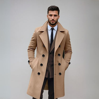 Manteau Homme Hiver Noir Élégant à Double Bouton