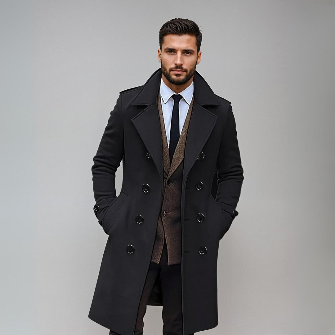 Manteau Homme Hiver Noir Élégant à Double Bouton - PanierRoyale