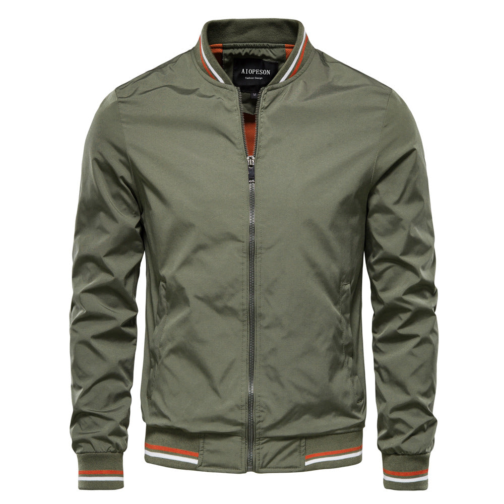 Veste en cuir brun pour homme, col montant et fermeture éclair