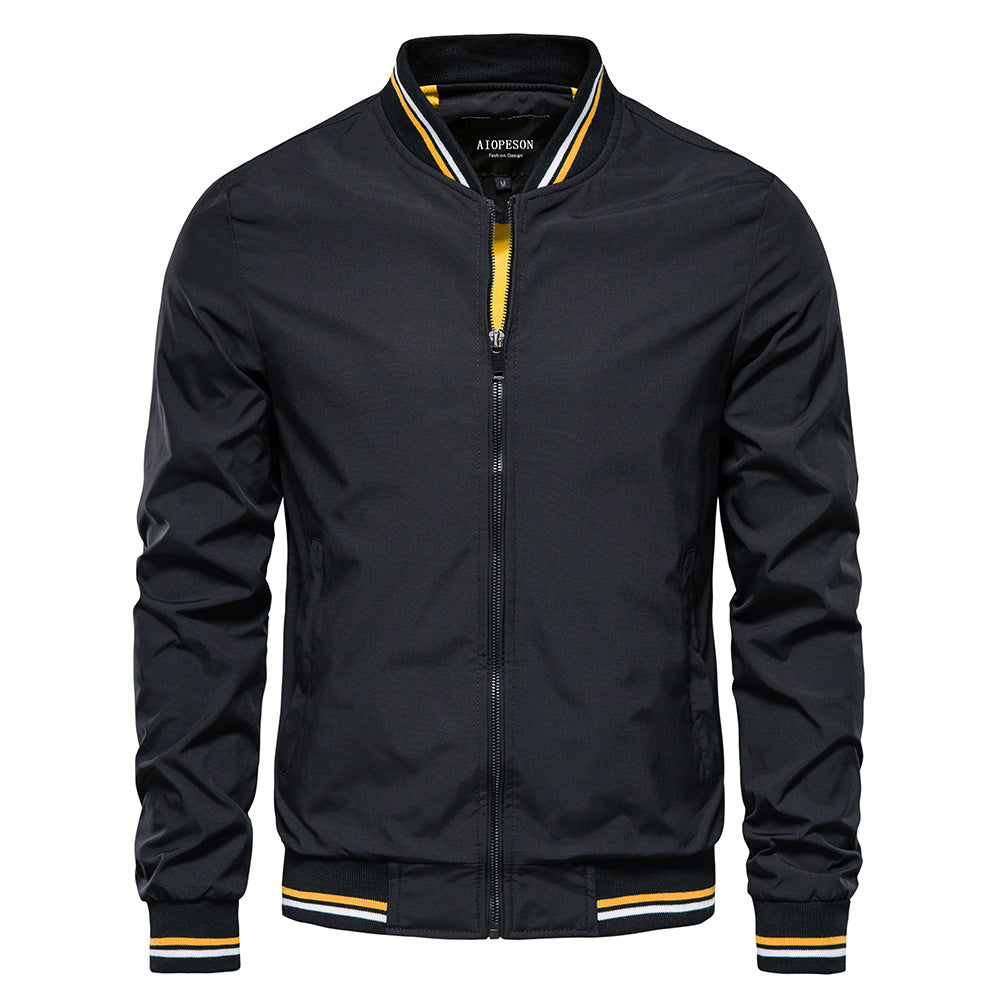 Veste en cuir brun pour homme, col montant et fermeture éclair