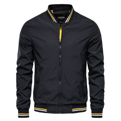 Veste en cuir brun pour homme, col montant et fermeture éclair