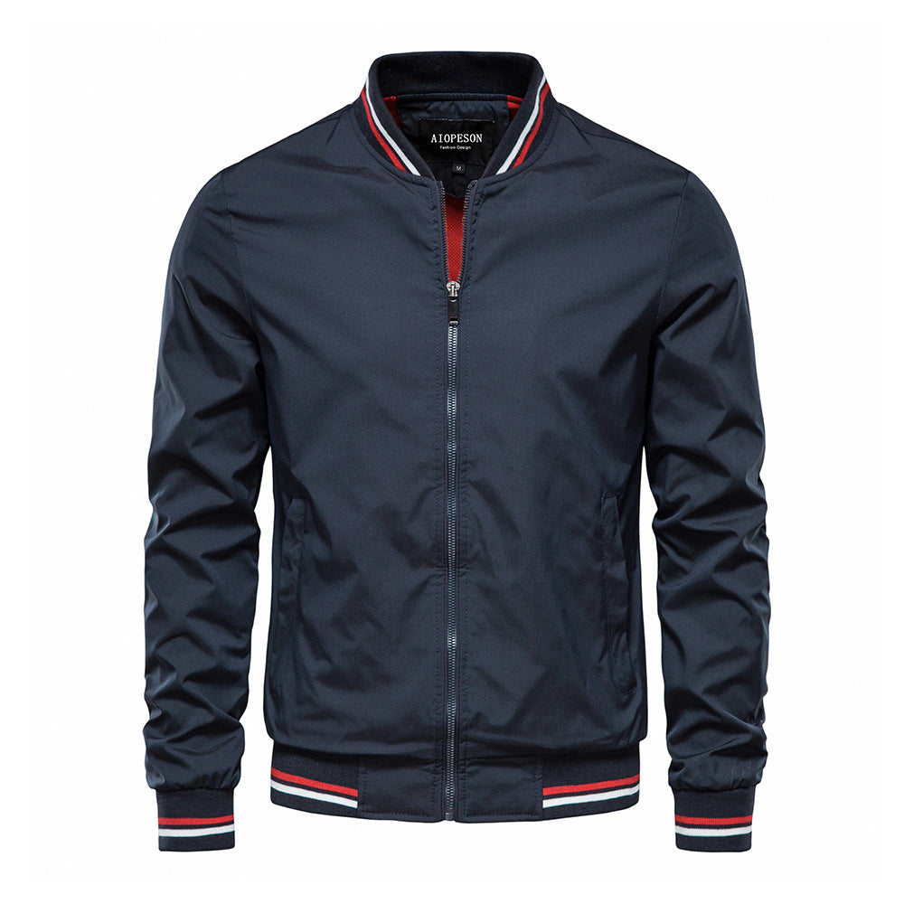 Veste en cuir brun pour homme, col montant et fermeture éclair