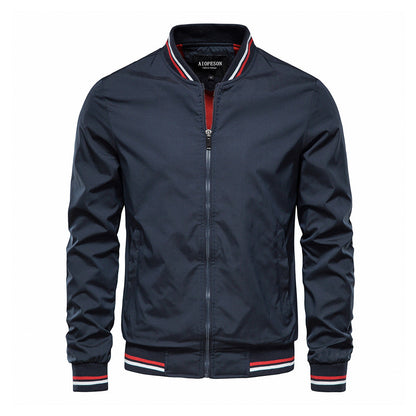 Veste en cuir brun pour homme, col montant et fermeture éclair