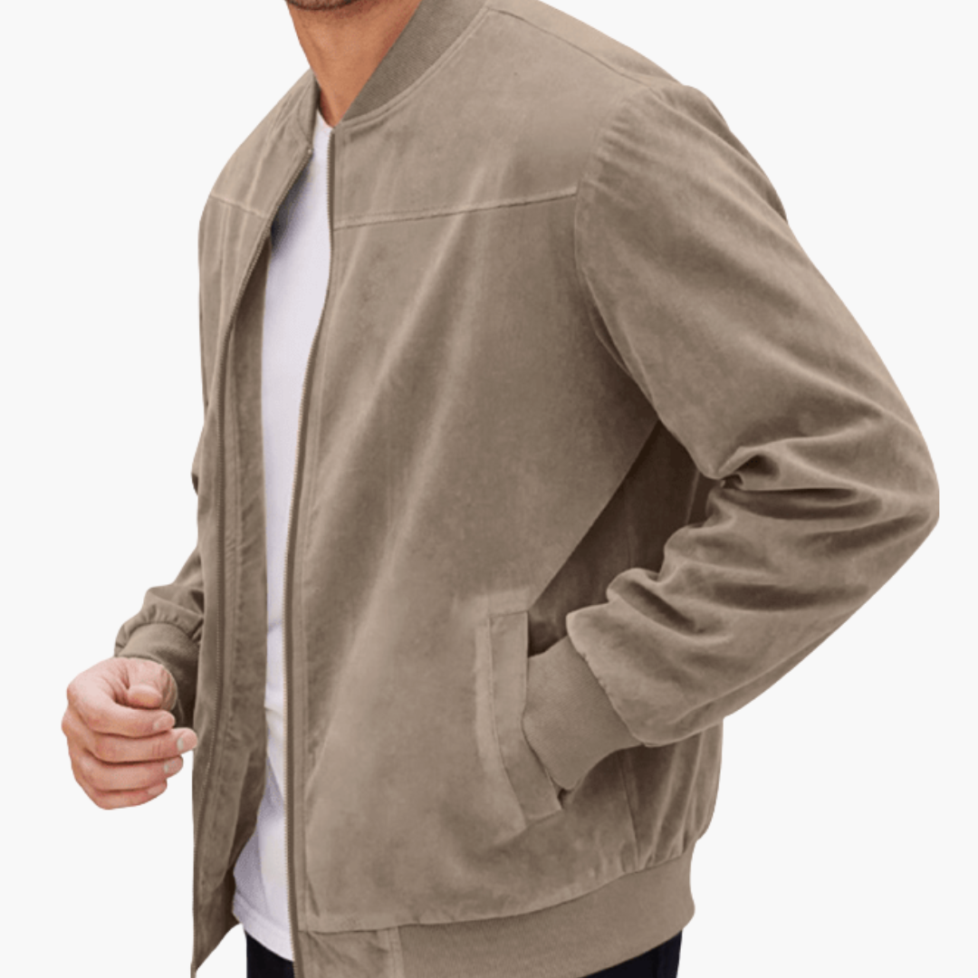Blouson Homme Cuir Souple à Fermeture Éclair pour Automne