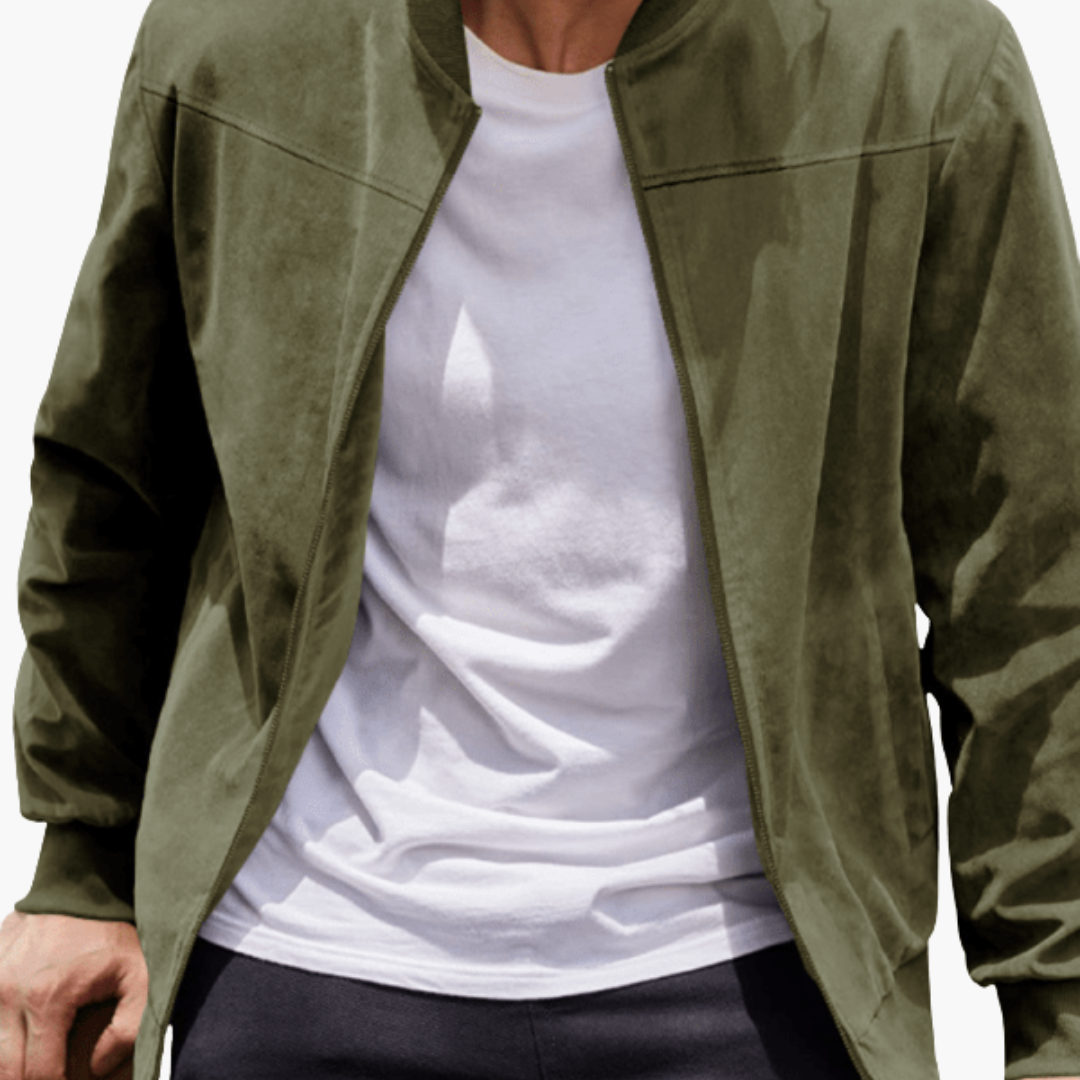 Blouson Homme Cuir Souple à Fermeture Éclair pour Automne