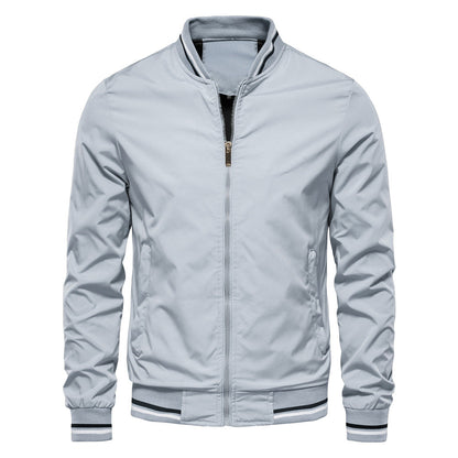Veste en cuir brun pour homme, col montant et fermeture éclair