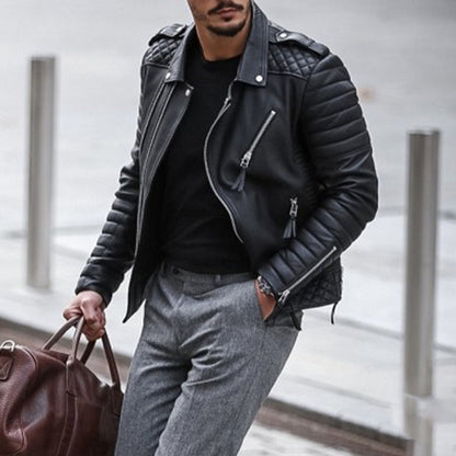 Blouson Cuir Homme Style Biker Éclairé avec Fermeture Éclair