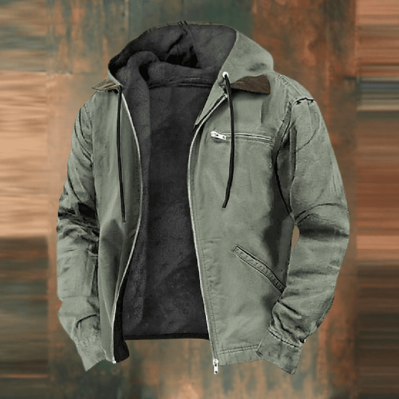 Parka Hiver Cuir Homme avec Capuchon et Fermeture Éclair
