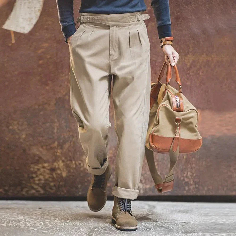 Pantalon Homme Plissé Avant Élégant
