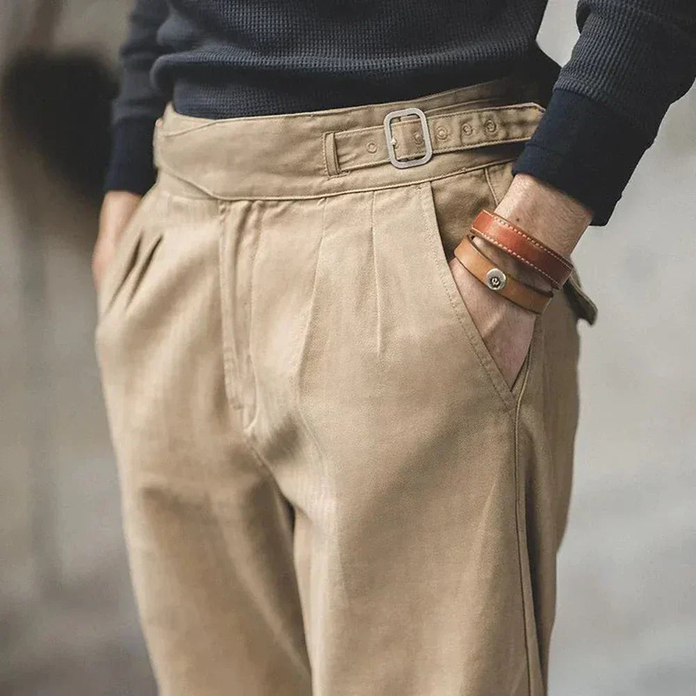 Pantalon Homme Plissé Avant Élégant