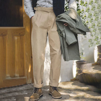 Pantalon Homme Plissé Avant Élégant