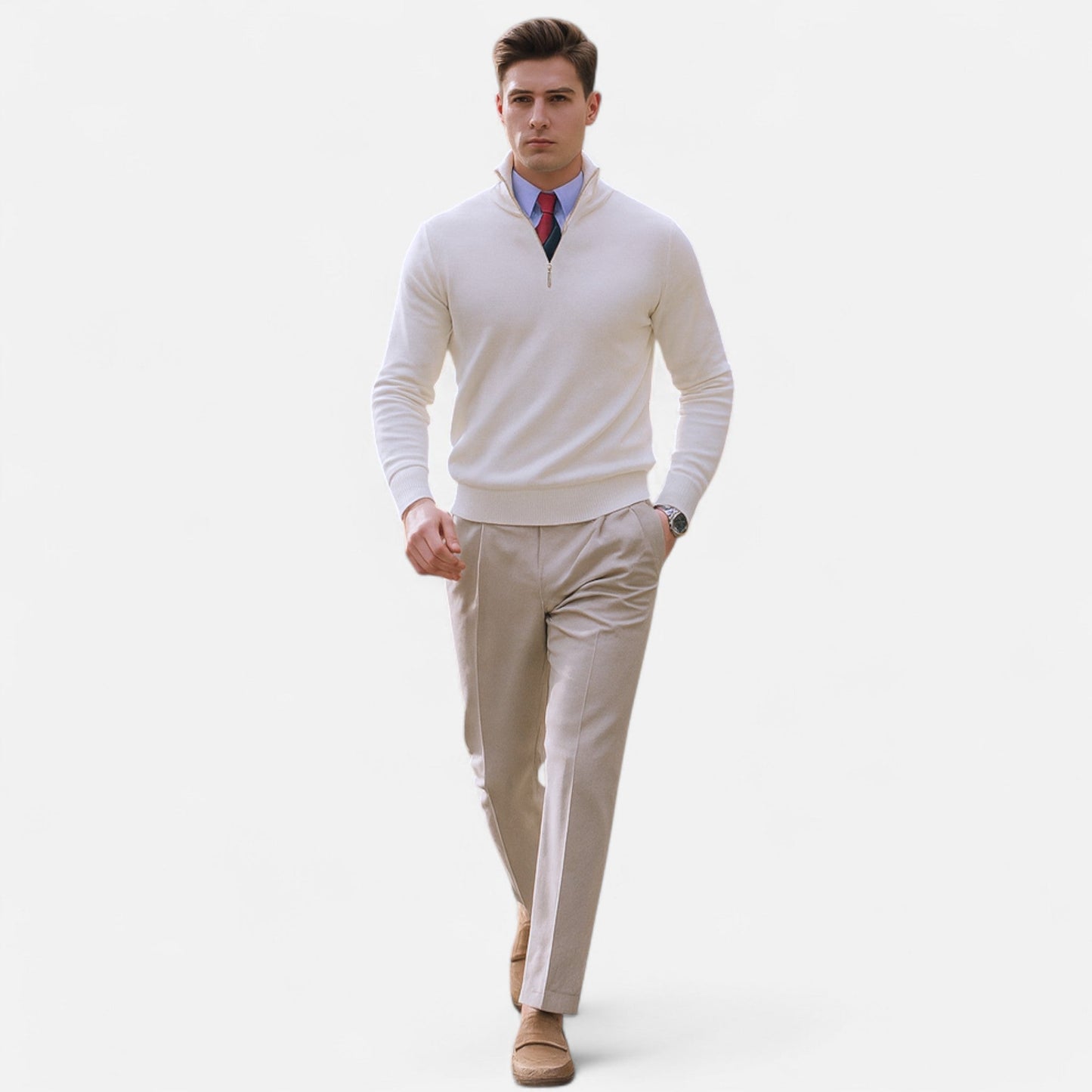 Pull Homme Col Zip Printemps Décontracté