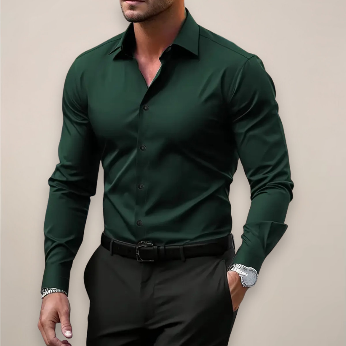 Chemise Homme Slim Fit Coton Printemps Élégant