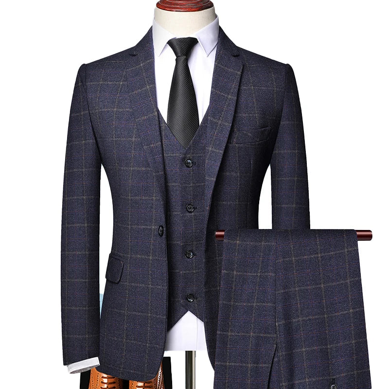 Costume Homme Carreaux Élégant Printemps