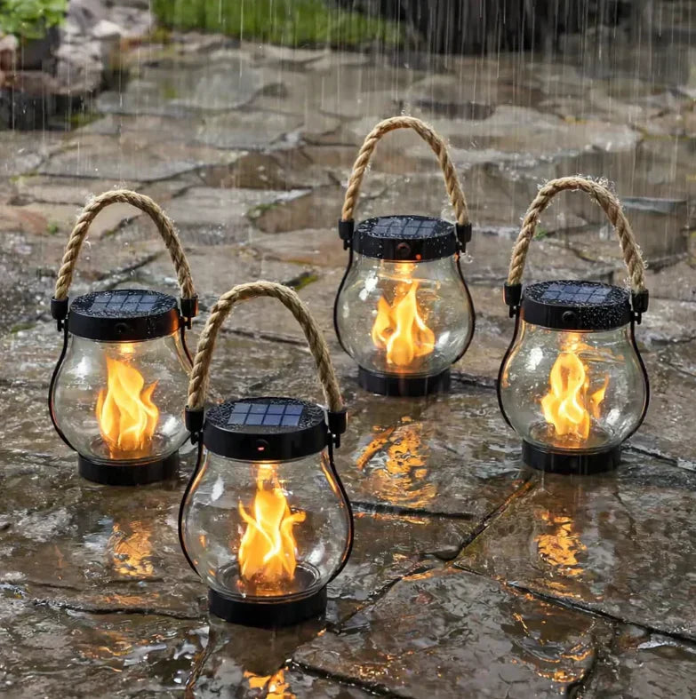 Lanterne Solaire Extérieur LED Effet Flamme Automatique Résistante
