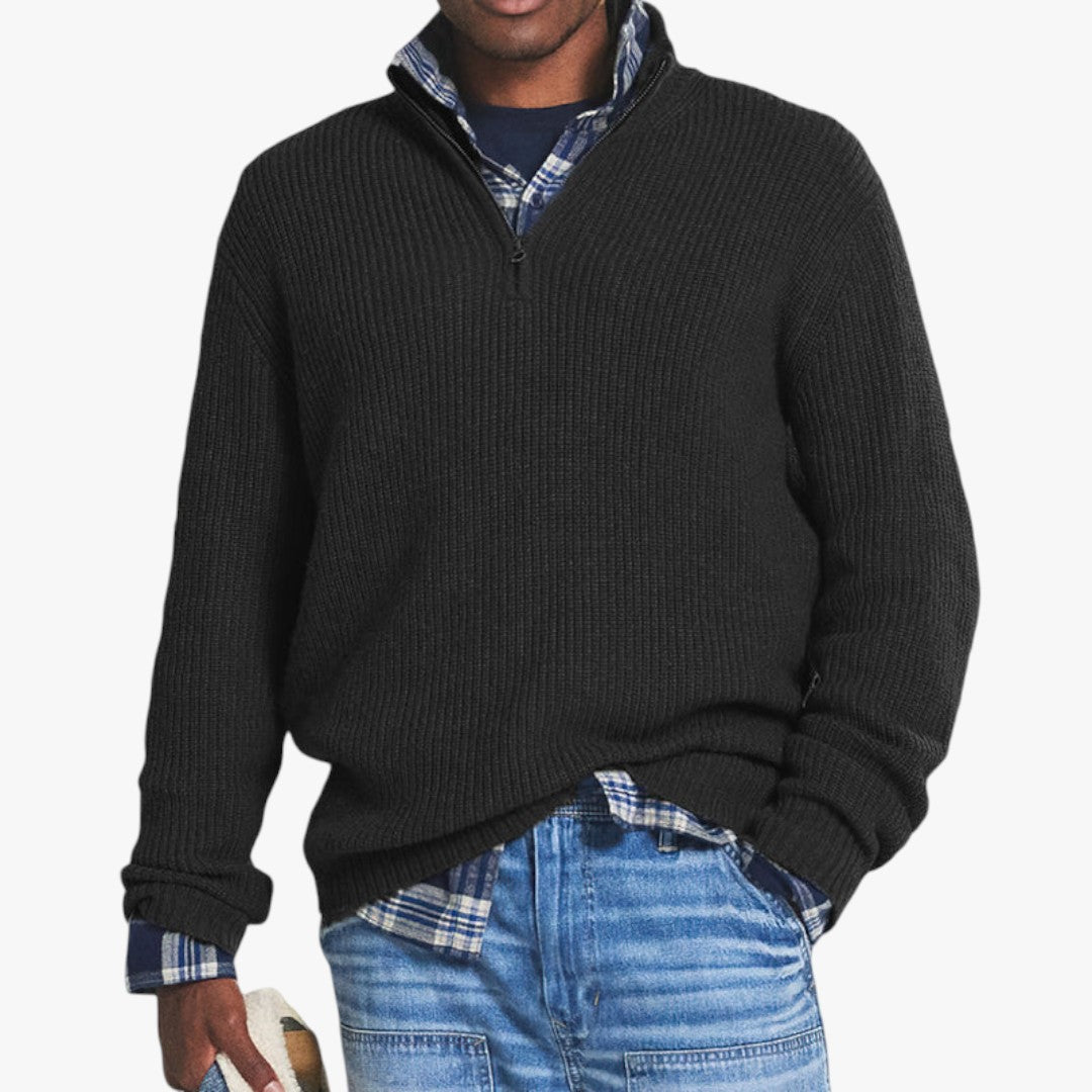 Pull Homme Laine Mérinos Col Montant Gris Foncé Hiver