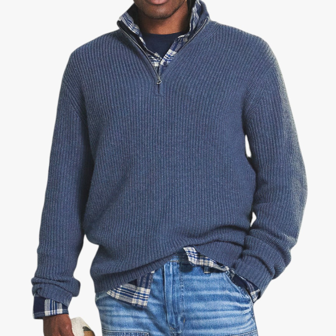 Pull Homme Laine Mérinos Col Montant Gris Foncé Hiver