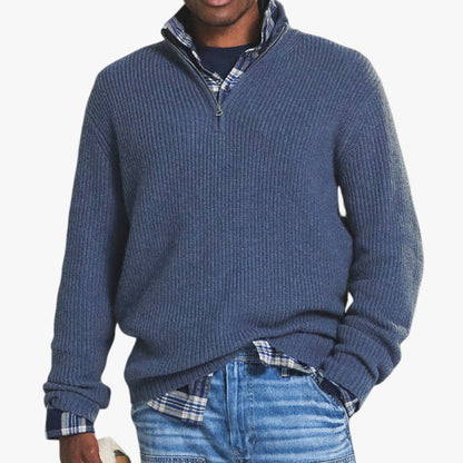 Pull Homme Laine Mérinos Col Montant Gris Foncé Hiver