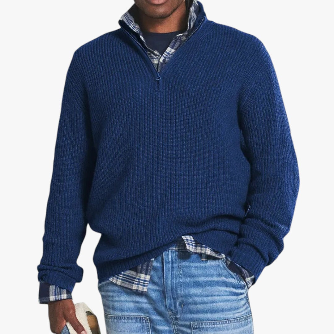 Pull Homme Laine Mérinos Col Montant Gris Foncé Hiver