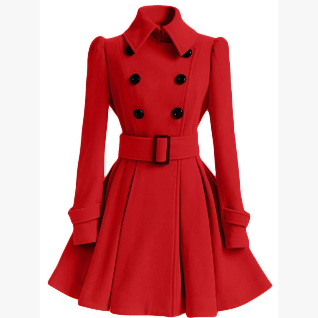 Manteau Femme Brun avec Ceinture et Fermeture Boutons