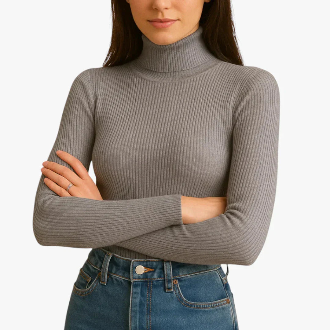 Pull Col Roulé Femme Chic Gris Foncé - PanierRoyale