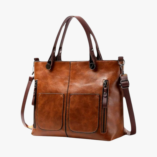 Sac à main cuir marron avec poignée et fermeture éclair - PanierRoyale