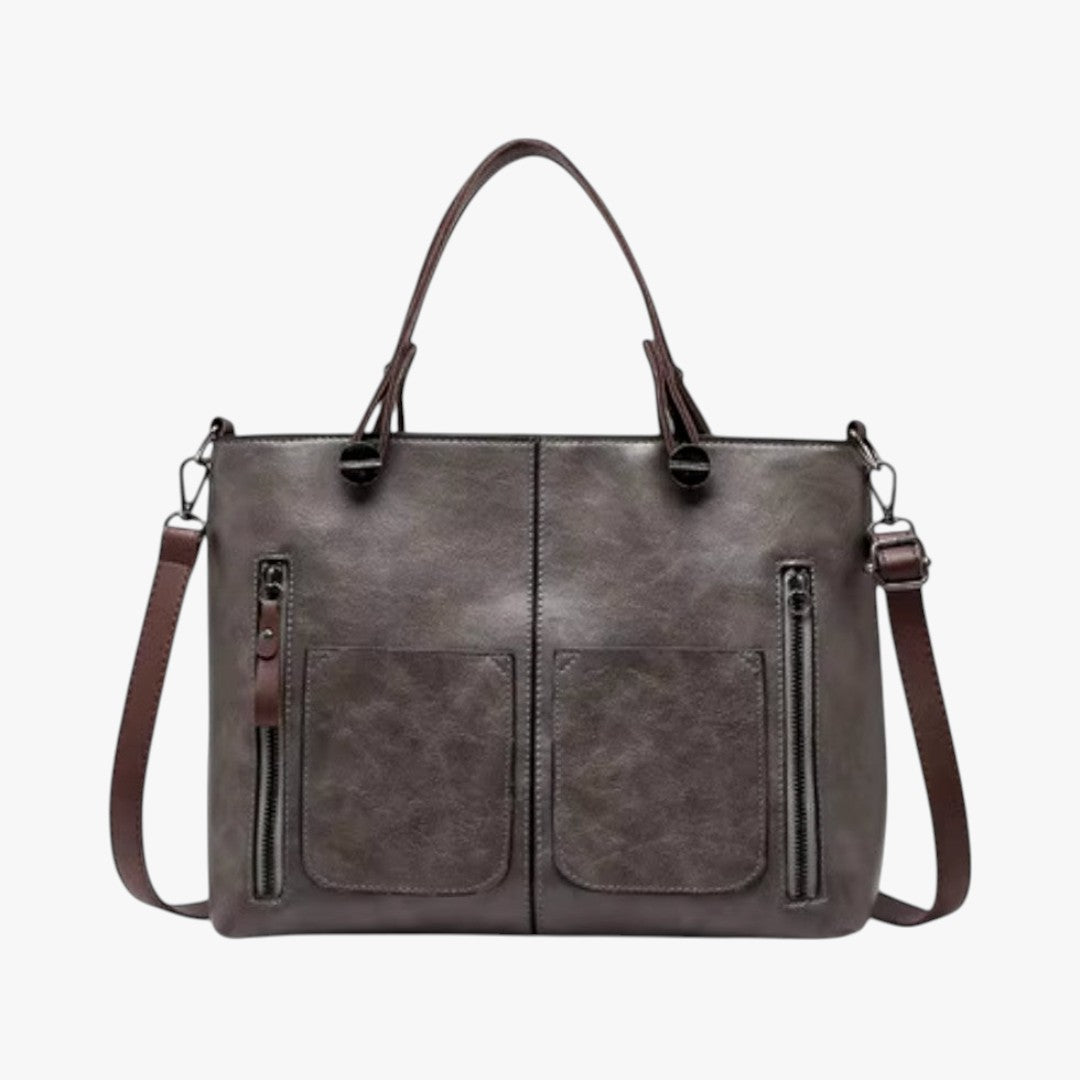 Sac à main cuir marron avec poignée et fermeture éclair