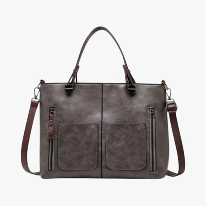 Sac à main cuir marron avec poignée et fermeture éclair