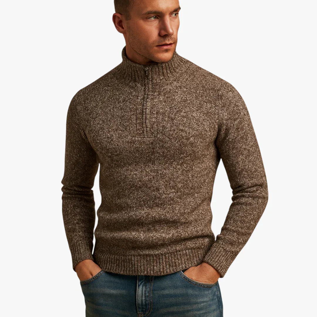Pull Homme Laine Mélangée Col Zippé Chic Sportif