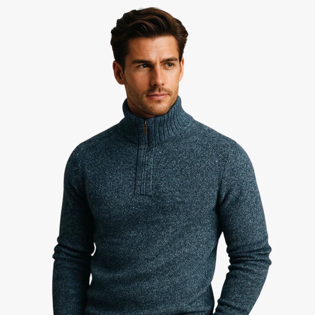 Pull Homme Laine Mélangée Col Zippé Chic Sportif