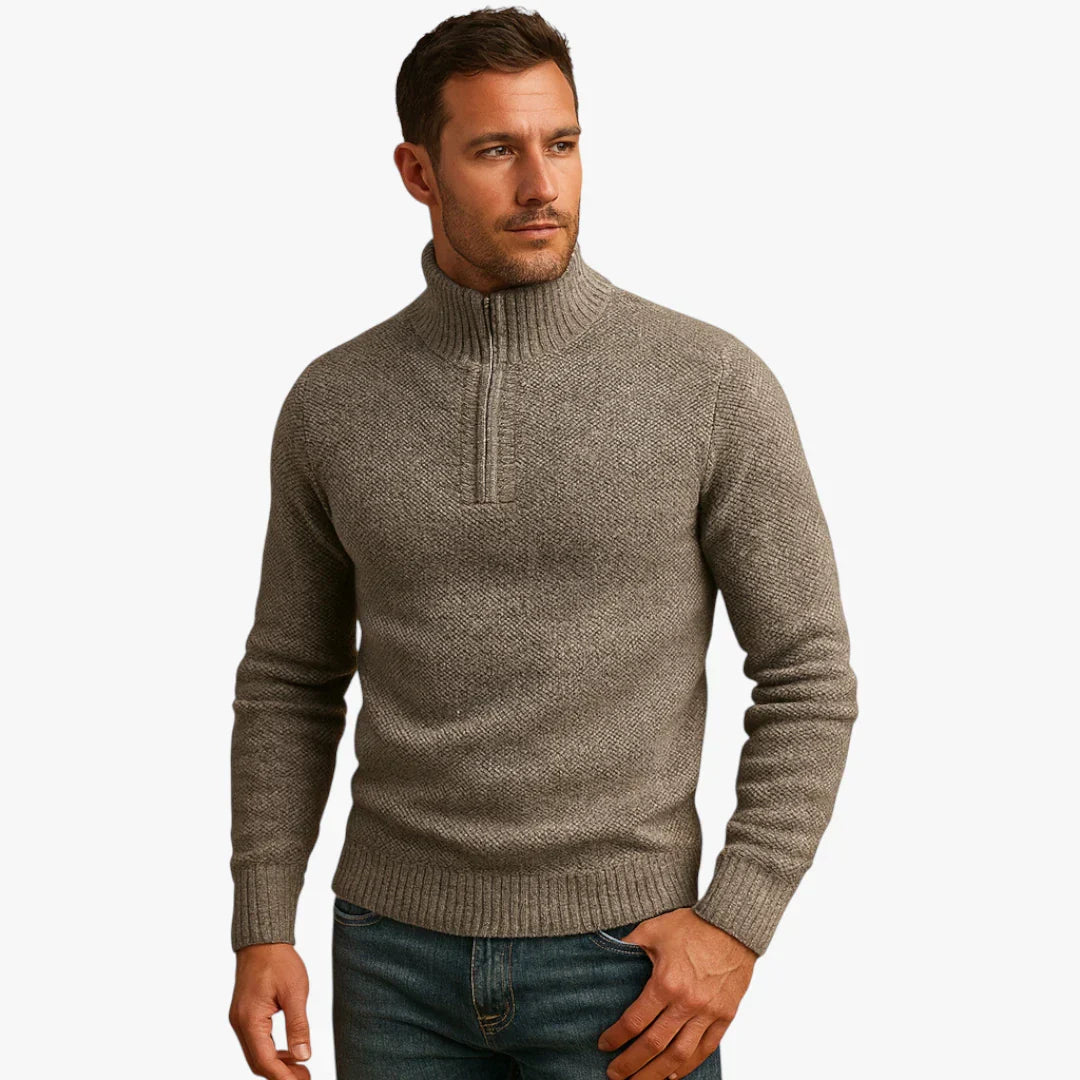 Pull Homme Laine Mélangée Col Zippé Chic Sportif - PanierRoyale
