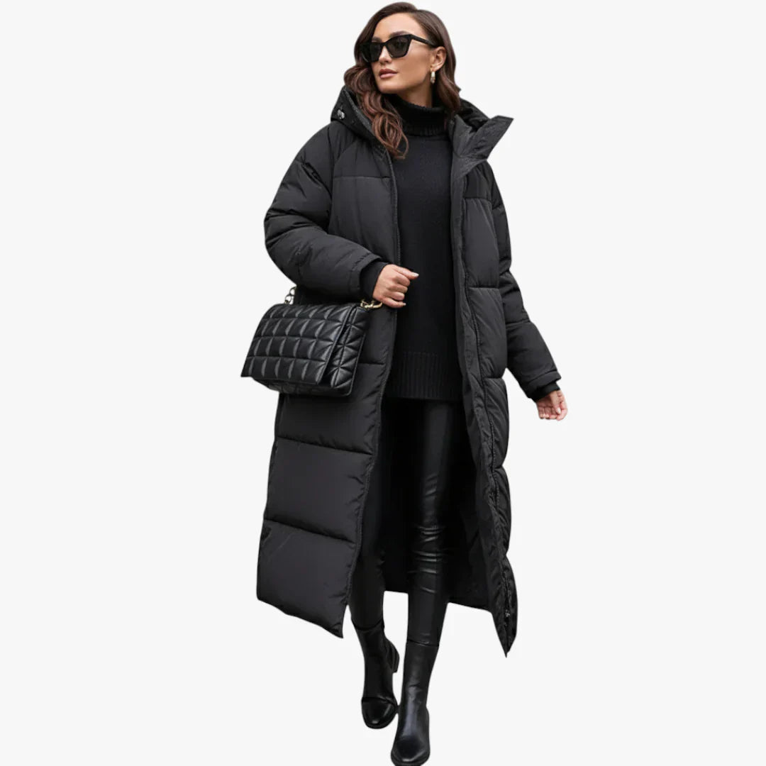 Manteau femme hiver chaud et léger avec capuchon noir matelassé - PanierRoyale