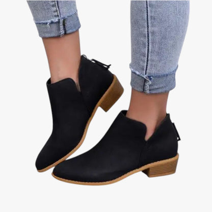 Bottines Femmes Noir en Cuir avec Talon Bas - PanierRoyale